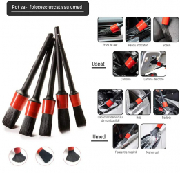 Set 5 perii curatare auto Par natural de mistret premium Plastic Negru/Rosu 