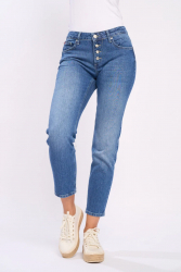 Blugi dama boyfrend de culoare deschisa cu capse Culoare MID BLUE Marime W26 L32 LEE COOPER