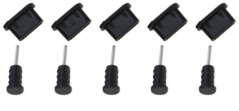 Set 5 mufe pentru protejarea de praf a porturilor USB-C si AUX Zola® negre din plastic 