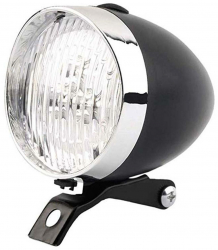 Far pentru bicicleta retro Zola® 3 leduri alimentat de baterii functie de oprire-pornire negru si crom 7x9cm