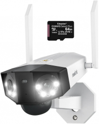 Pachet camera de supraveghere cu Card MicroSD 64 GB Reolink Duo 2 WIFI cu lentile duble rezolutie 8MP 