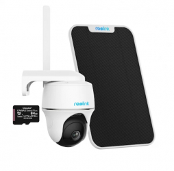 Pachet camera de supraveghere cu Panou Solar si Card MicroSD 64 GB Reolink Go PT Ultra rezolutie 4 K 