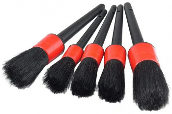 Set 5 pensule detailing auto din plastic si nailon lungimea perilor 5 cm dimensiune toatala diferita negru/rosu 