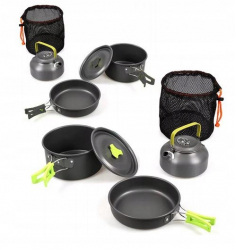 Set complet camping pentru gatit Zola® 3 piese din aluminiu tigaie/oala/fierbator 
