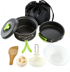 Set complet camping pentru gatit Zola® 8 piese aluminiu negru 