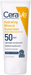Crema de Corp CeraVe Mineral Sunscreen cu Acid Hialuronic Ceramide și Oxid de Zinc pentru Piele Sensibilă împotriva UVA și UVB SPF50