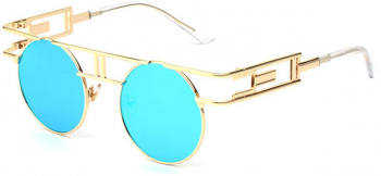 Ochelari de Soare Zamo&reg CZL Molecule Blue Protectie UV400 Model Rotund Rama Aurie Lentile Albastre 