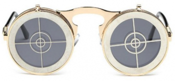 Ochelari de Soare Zamo&reg Steampunk Flip Flop Bullseye Protectie UV400 Model Rotund Rama Aurie Lentile Tip Oglinda 