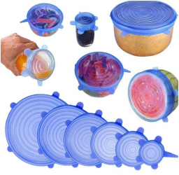Set 12 Capace Silicon Premium flexibile inlocuitor folie strech dimensiuni diferite reutilizabile elastice Albastru transparent 
