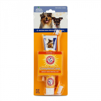 Set 1x Pasta de Dinti si 2x Periute pentru Caini Arm & Hammer Complete Care Enzimatica Aroma Pui 67.5gr 
