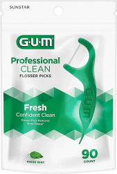Set Ata Dentara GUM Professional Clean Tip Scobitoare cu Alunecare Usoara Fibra Rezistenta Cerata Aroma Menta 90 buc 