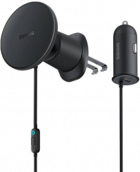 Baseus Magnetic Car Holder with USB-C Charger Black 