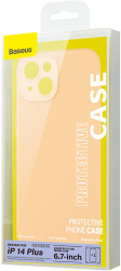Baseus Yellow Silicone Case for iPhone 14+ with Glass & Cleaning Kit. 