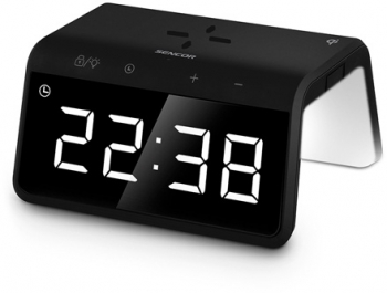 Ceas digital cu incarcare wireless si iluminare colorata Sencor. 