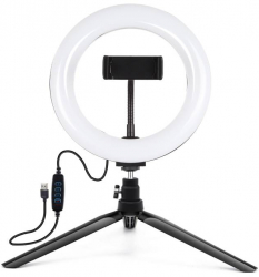 Compact LED Ring Lamp with Phone Holder and Tripod 