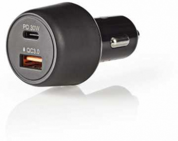 Incarcator Auto Nedis 3a Usb qc 3.0 / Usb-c Pd 30w Negru 