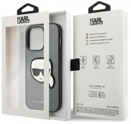 Karl Lagerfeld Ikonik iPhone 14 Pro Silver Leather Case 
