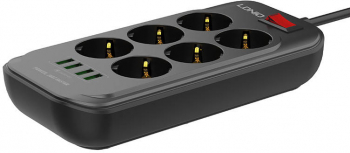 Power Strip With 6 AC Outlets 4x USB LDNIO SE6403 2m Black - Convenient and Safe Charging Solution 