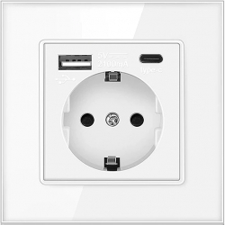 Priza simpla + USB A+C LUXION cu rama din sticla Alb 