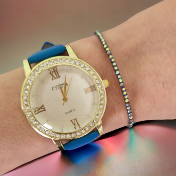 Ceas albastru elegant de dama cu bratara inclusa 