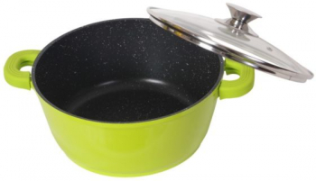 Cratita Cu Capac Din Sticla Termorezistenta Capacitate 2.2 L Dimensiuni 20x9.0 Cm Material Exterior Aluminiu Interior Marmura Culoare V 