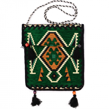 Geanta Kilim Messenger Verde Smarald Model Contemporan 35 x 30 cm 