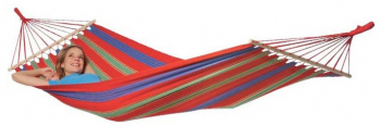 Hamac Multicolor Din Poliester Si Bumbac Cu Bare Din Lemn Rezistent La Raze Uv Pentru Interior Sau Exterior 120 X 210 Cm 