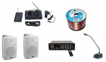Kit Audio Sonorizare Bar terasa Biserica capela amplificator 2 Boxe microfon Lavaliera Fara Fir 