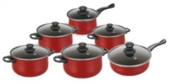 Set 12 Piese Klausstech 6 Vase Din Carbon+ 6 Capace De Sticla 16-24 Cm 1 35 L - 3 5 L Rosu