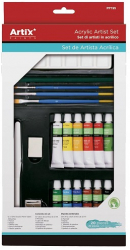 Set acuarele colorate acrilice 20 piese 12 tuburi acrilice 3 pensule 1 creion 1 radiera 1 ascutitoare 1 spatula si o paleta de plast 