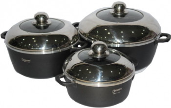Set De 3 Oale Cu 3 Capace Aluminiu Capace Termorezistente Diametre De 20/24/28 Cm Ergonomice Negru 
