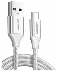 Cablu alimentare si date Ugreen Fast Charging USB la USB Type-C 3A nickel plating braided 1m Alb 