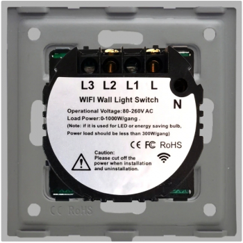 Intrerupator Simplu Wi-Fi si RF433 cu Touch din Sticla LUXION Gri 