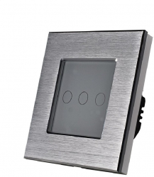 Intrerupator Triplu cu Touch din Sticla si Rama de Aluminiu LUXION Protocol ZigBee Gri 