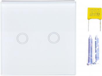 Intrerupator dublu cu touch PNI SH202 din sticla alb cu LED indicator 
