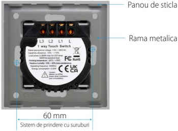 Intrerupator triplu cu touch LUXION 500W Sticla Gri 