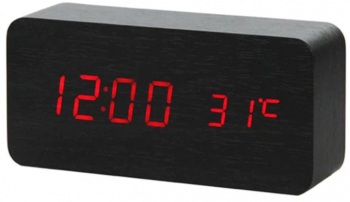Ceas Led Kimiso Lemn Inchis Afisaj Digital Rosu Senzor Sunet Termometru Alarma 