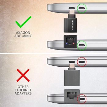Adaptor Axagon (ADE-MINIC) miniatural din aluminiu USB-C 3.2 Gen 1 Gigabit Ethernet 10/100/1000 Mb/s Negru 