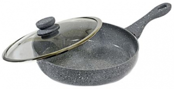 Tigaie Din Aluminiu Forjat Diametru De 24 Cm Marmorata Cu Capac Din Sticla Termorezistenta Maner Ergonomic Termoizolat Culoare Gri 