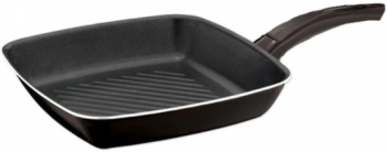 Tigaie Tip Grill Aluminiu Interior Din Teflon Forma Patrata Maner Ergonomic Din Ebonita Suprafata De Gatit 26cm Negru 