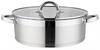 Cratita joasa din inox compatibila cu plita cu inductie cu capac din sticla Diametru 26 cm Capacitate 5 l 