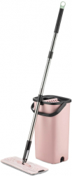 Galeata Cu Mop Plat Cu Capacitate De 9 L Maner Lung 100-130 Cm Material Pp / Otel Inoxidabil Si Microfibra Culoare Roz 