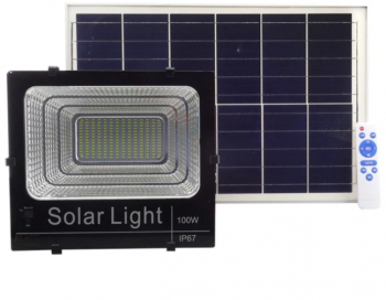 Proiector Led Klausstech Putere De 100w Panou Solar Inclus 10500 Lumeni Ip67 Iluminare Pe 140 De Grade Culoare Negru