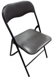 Scaun pliabil cu cadru metalic Negru tapitat cu piele sintetica Maro Dimensiuni 43.5x45x77.5 cm 