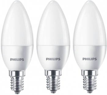 Set Cu 3 Becuri Led Philips Stil Lumanare 5 5 W &ndash 40 W Alb Cald Soclu E14 470 Lm 2700 K 200° 15000 Ore 220-240 V Alb