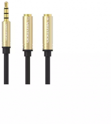 Cablu audio 3.5mm  Mic + Headphone Male la 2x Female Culoare Negru-auriu 