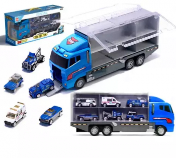 Camion transportor cu 6 masini metalice de politie 
