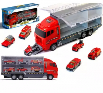 Camion transportor cu 6 masini metalice pompieri 