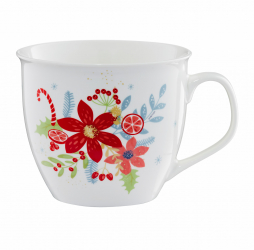 Cana portelan 550ml cu motive de Craciun alb Ambition Holly 
