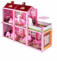 Casa de papusi din plastic complet utilata si mobilata cu papusa multicolor 
